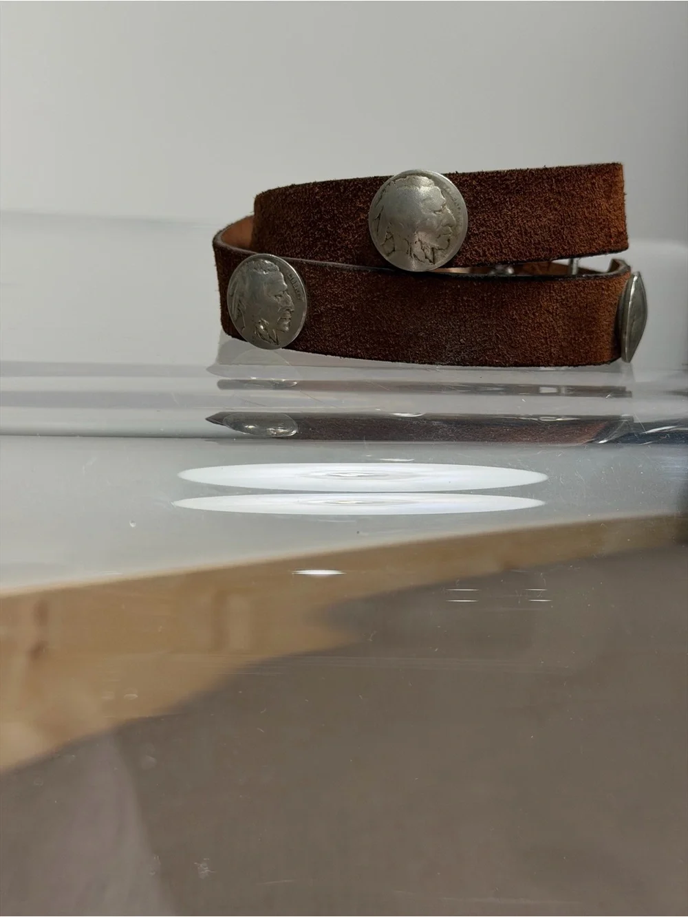 Vintage 1950’s Kids Brown Suede Belt with Silver Conchos